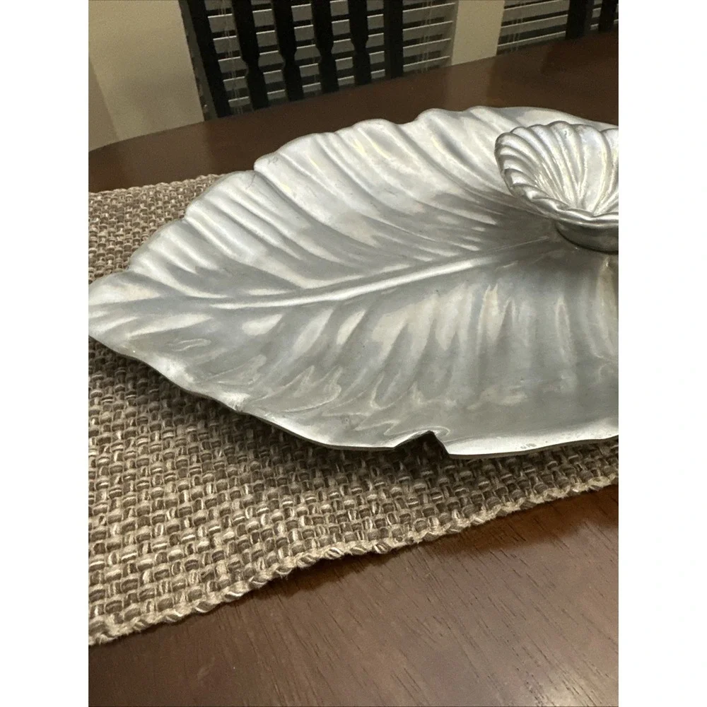 Leaf Shape Serving Tray Chip & Dip‎ Platter Decorative Aluminum Metal 2 Piece